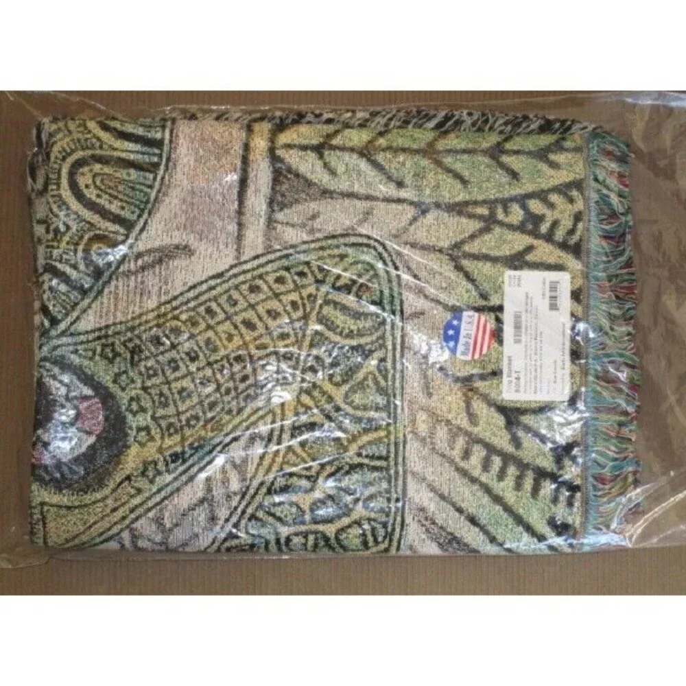 New Frog Northwest Woven Cotton Afghan Throw Blanket Frogs Bear Native American - Picture 2 of 2